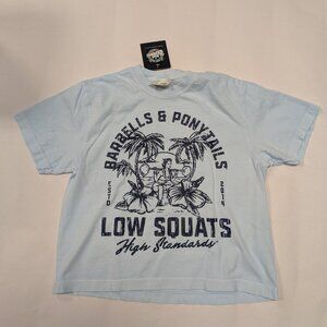 Barbells And Ponytails Crop "Beach" Crewneck Tee T-Shirt Sz S
